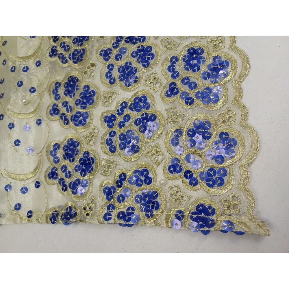 Vtg Sanskriti Dupatta Organza Hijab Scarves Gold Tone Sequins Embroider 33